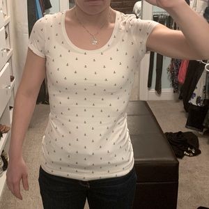 White T-shirt With Navy Blue Anchors